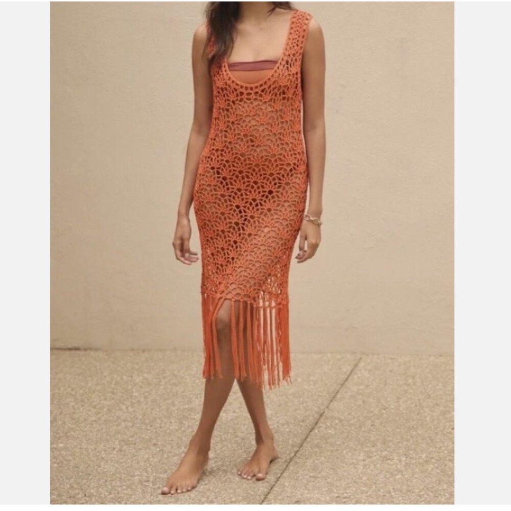 Brand New Blue Tassel Crochet Fringe Tunic